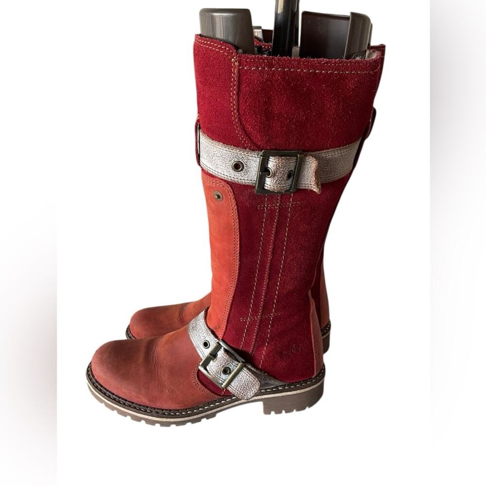 Bos & Co red leather Bay City distressed calf height boots shearling lined sz 38